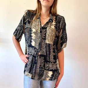 Funky 80s print blouse with beading